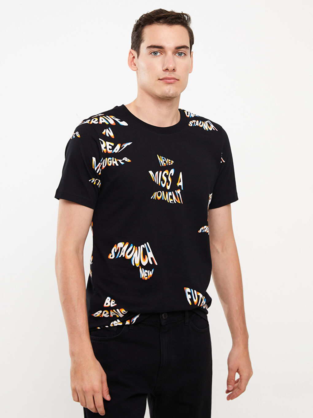 Футболка Мужская с Круглым Вырезом, Коротким Рукавом, С Принтом, Из Гребенного Хлопка