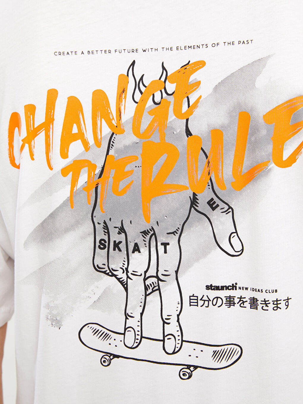 Beyaz Bisiklet Yaka Kısa Kollu Baskılı Penye Erkek Tişört-3