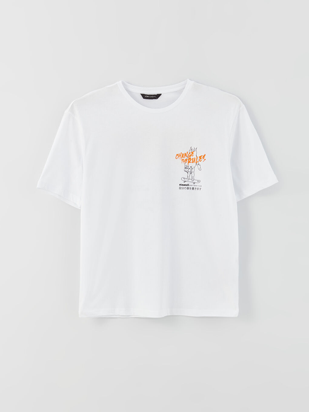 Beyaz Bisiklet Yaka Kısa Kollu Baskılı Penye Erkek Tişört-5