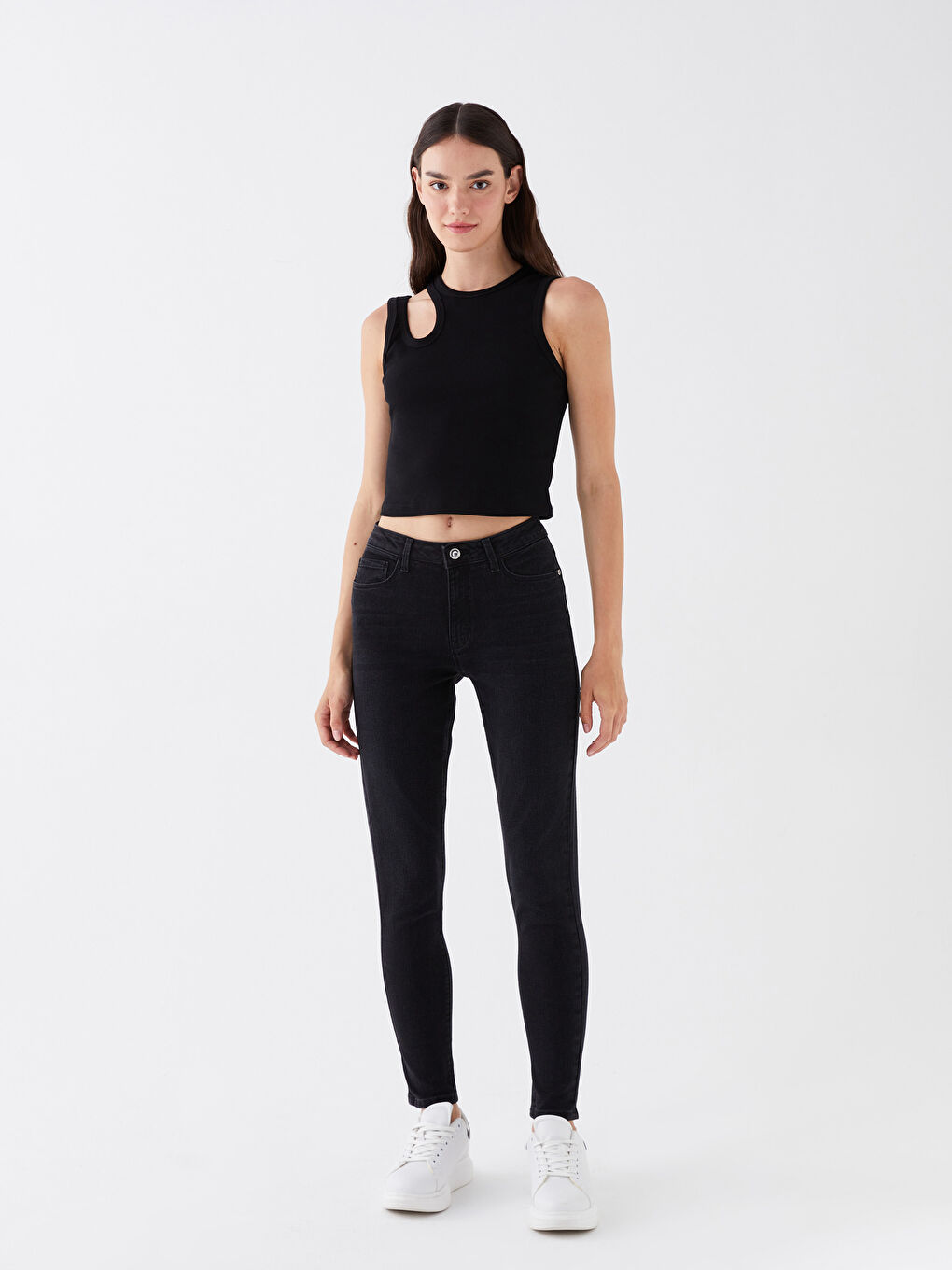 Crew Neck Window Detailed Women's Crop Top -S3JS46Z8-CVL