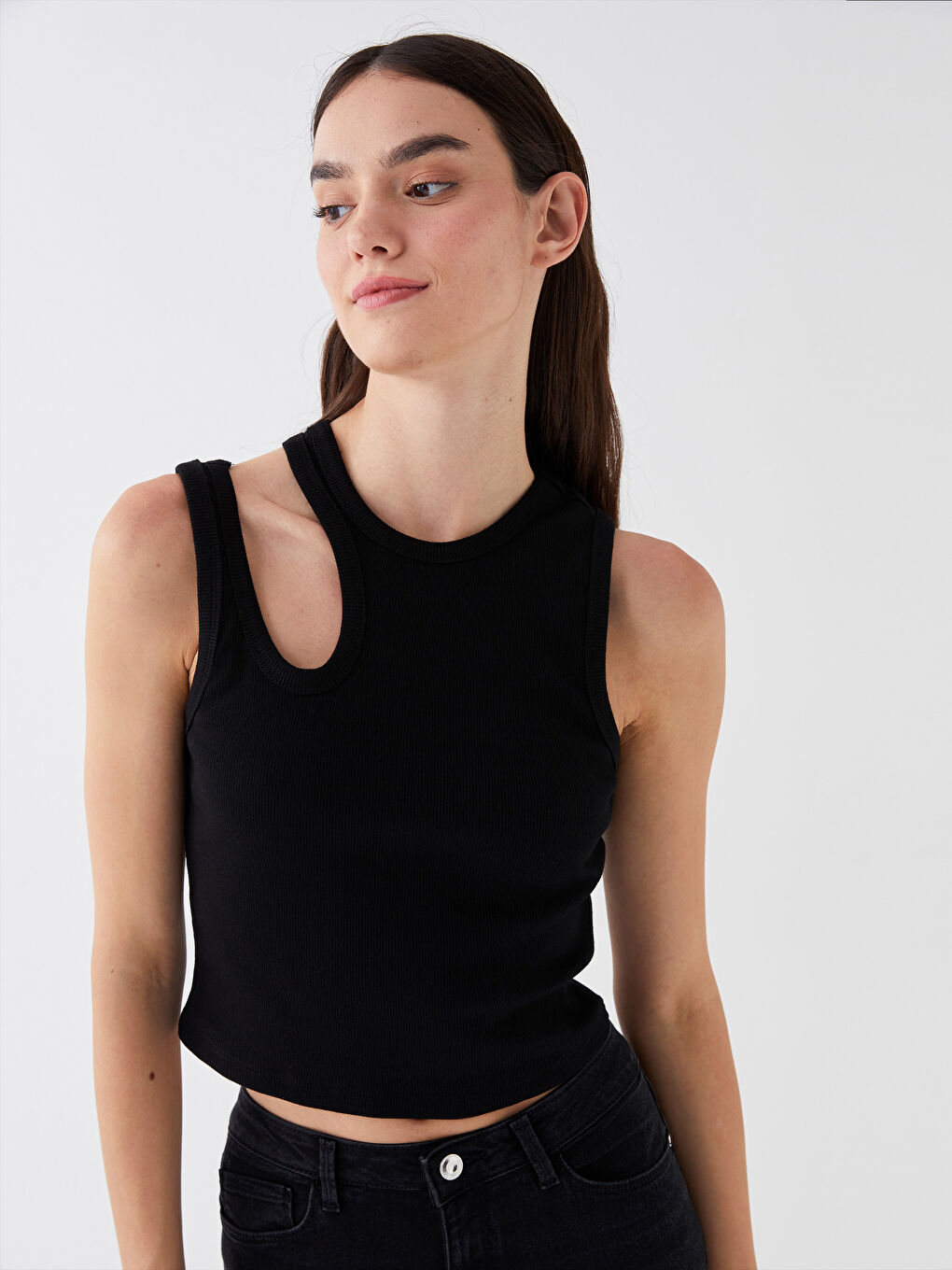 Crew Neck Window Detailed Women's Crop Top -S3JS46Z8-CVL