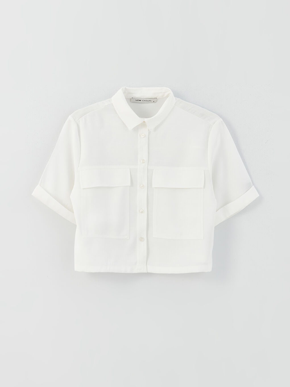 Chemise Unie à Manches Courtes Coupe Courte pour Femmes-5