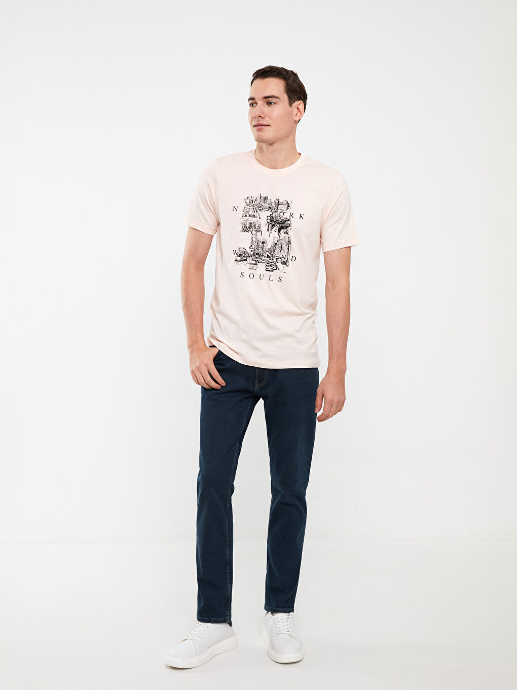 Pembe Bisiklet Yaka Kısa Kollu Baskılı Penye Erkek Tişört-2