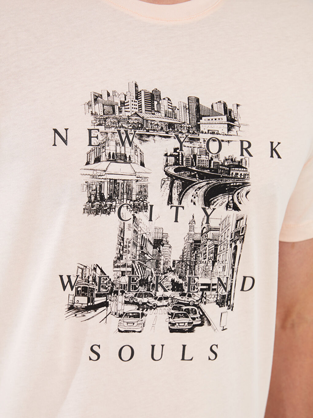 Pembe Bisiklet Yaka Kısa Kollu Baskılı Penye Erkek Tişört-3