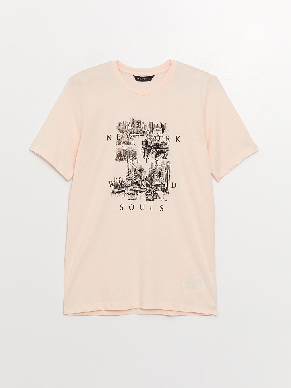 Pembe Bisiklet Yaka Kısa Kollu Baskılı Penye Erkek Tişört-5