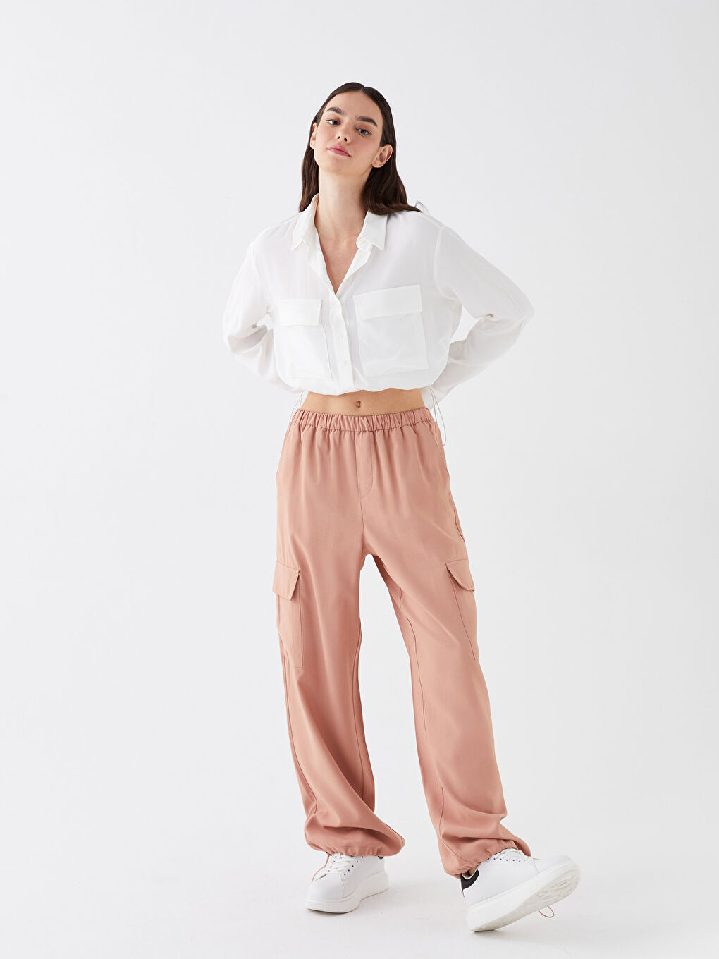 Брюки карго свободного кроя с эластичным поясом для женщин-1