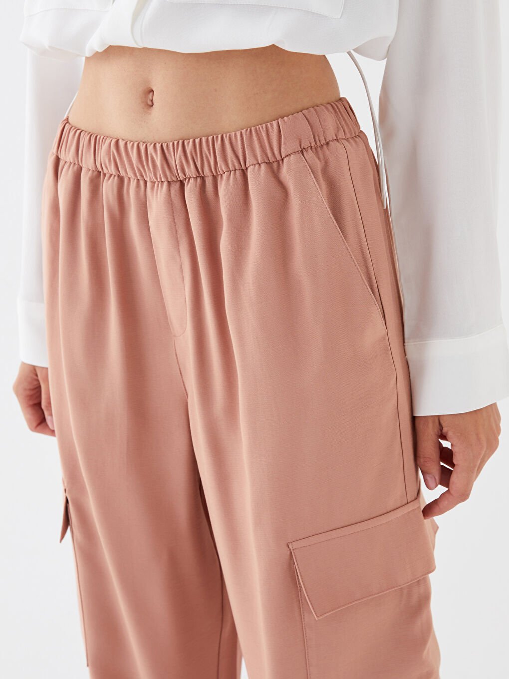 Брюки карго свободного кроя с эластичным поясом для женщин-2