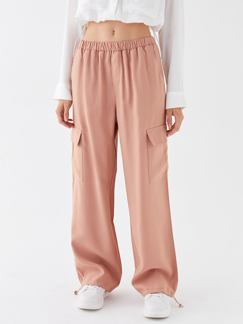 Брюки карго свободного кроя с эластичным поясом для женщин-3