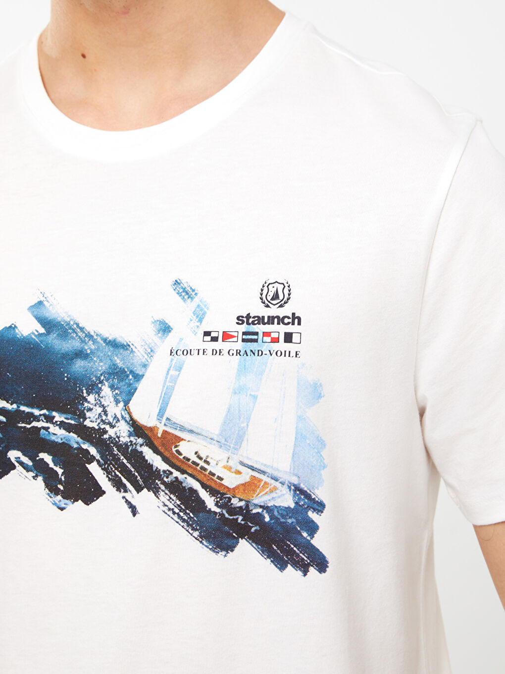 Beyaz Bisiklet Yaka Kısa Kollu Baskılı Penye Erkek Tişört-3