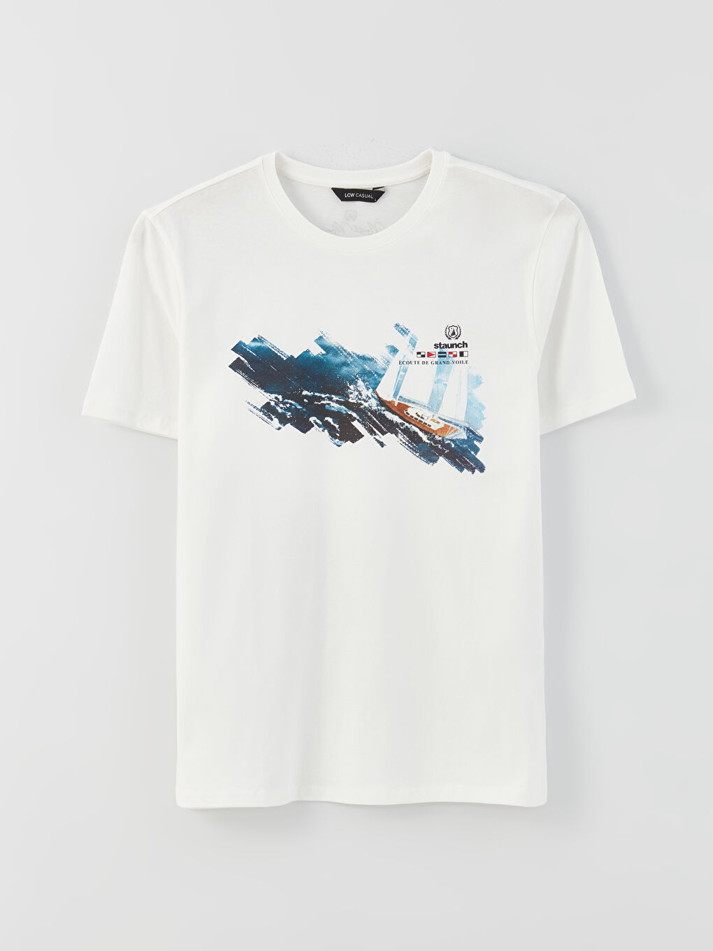 Beyaz Bisiklet Yaka Kısa Kollu Baskılı Penye Erkek Tişört-5