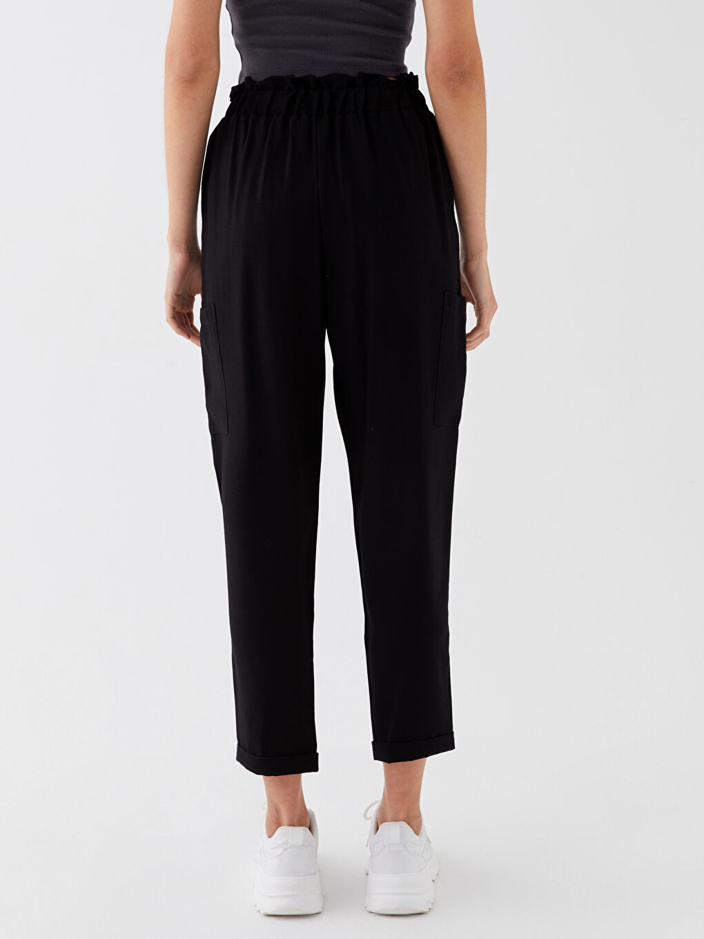 Siyah Beli Lastikli Standart Fit Kadın Pantolon-4