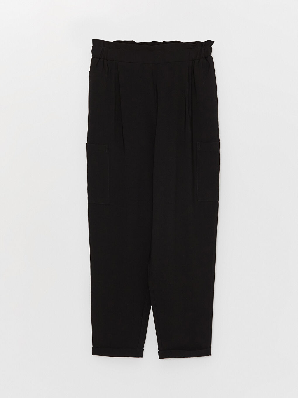 Siyah Beli Lastikli Standart Fit Kadın Pantolon-5