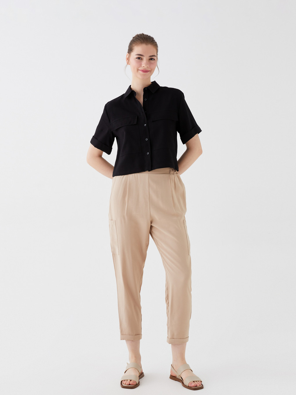 Elastic Waist Standard Fit Women's Trousers-2