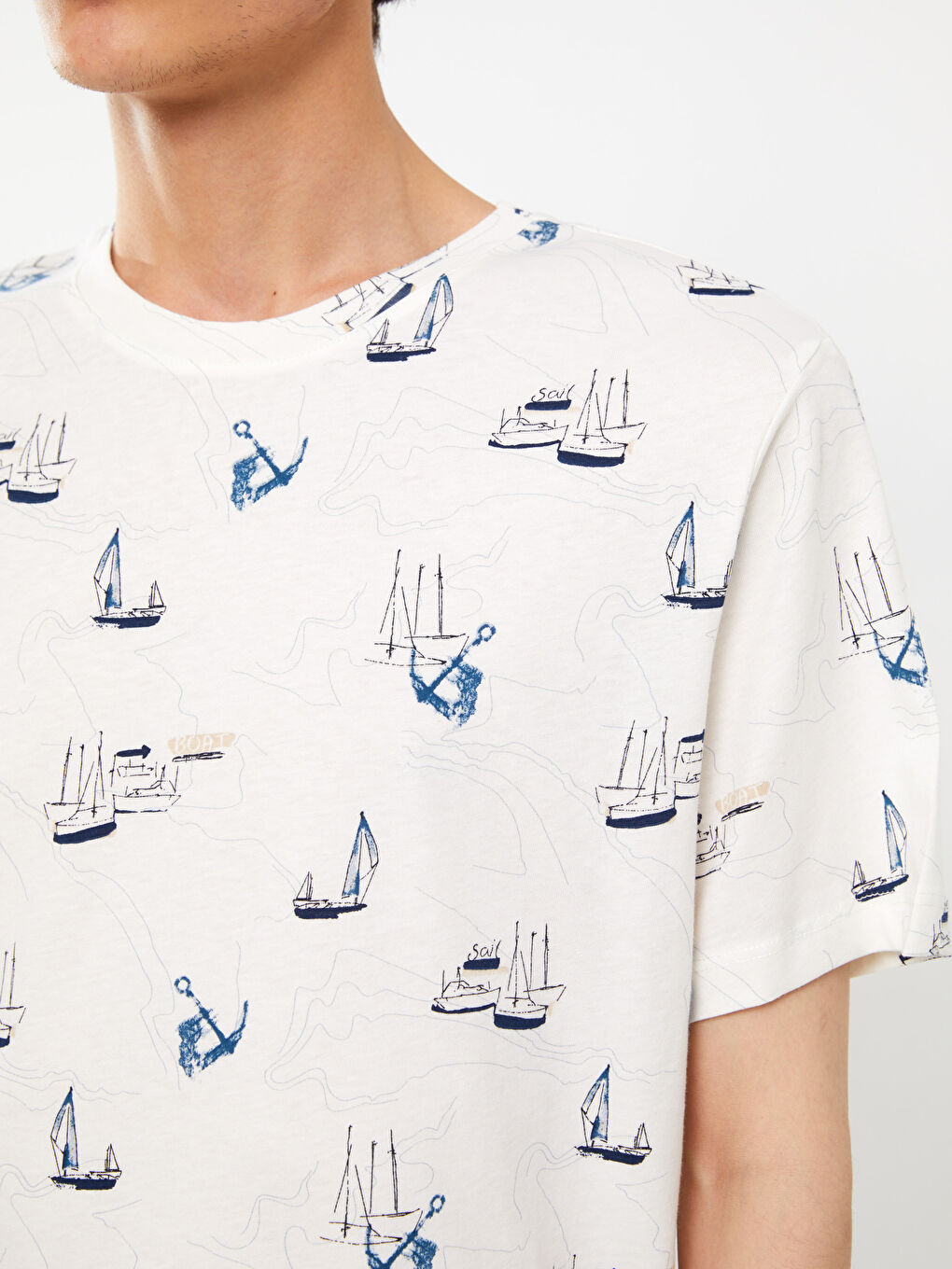 მრგვალი საყელო მოკლე სახელო ნიმუშიანი ჟერსი მამაკაცის მაისური-3