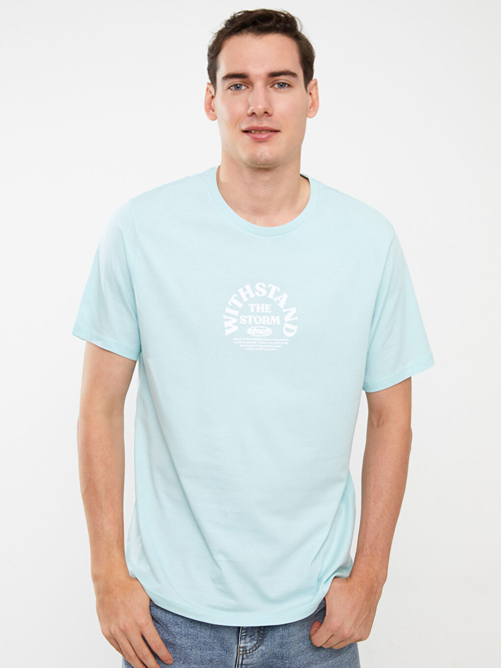 Turkuaz Bisiklet Yaka Kısa Kollu Baskılı Penye Erkek Tişört