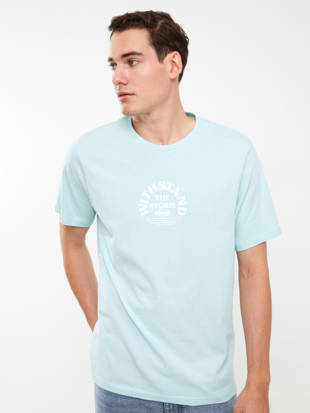 Turkuaz Bisiklet Yaka Kısa Kollu Baskılı Penye Erkek Tişört-1