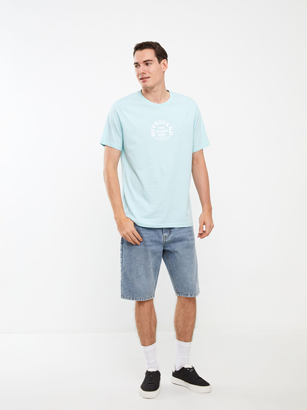 Turkuaz Bisiklet Yaka Kısa Kollu Baskılı Penye Erkek Tişört-2