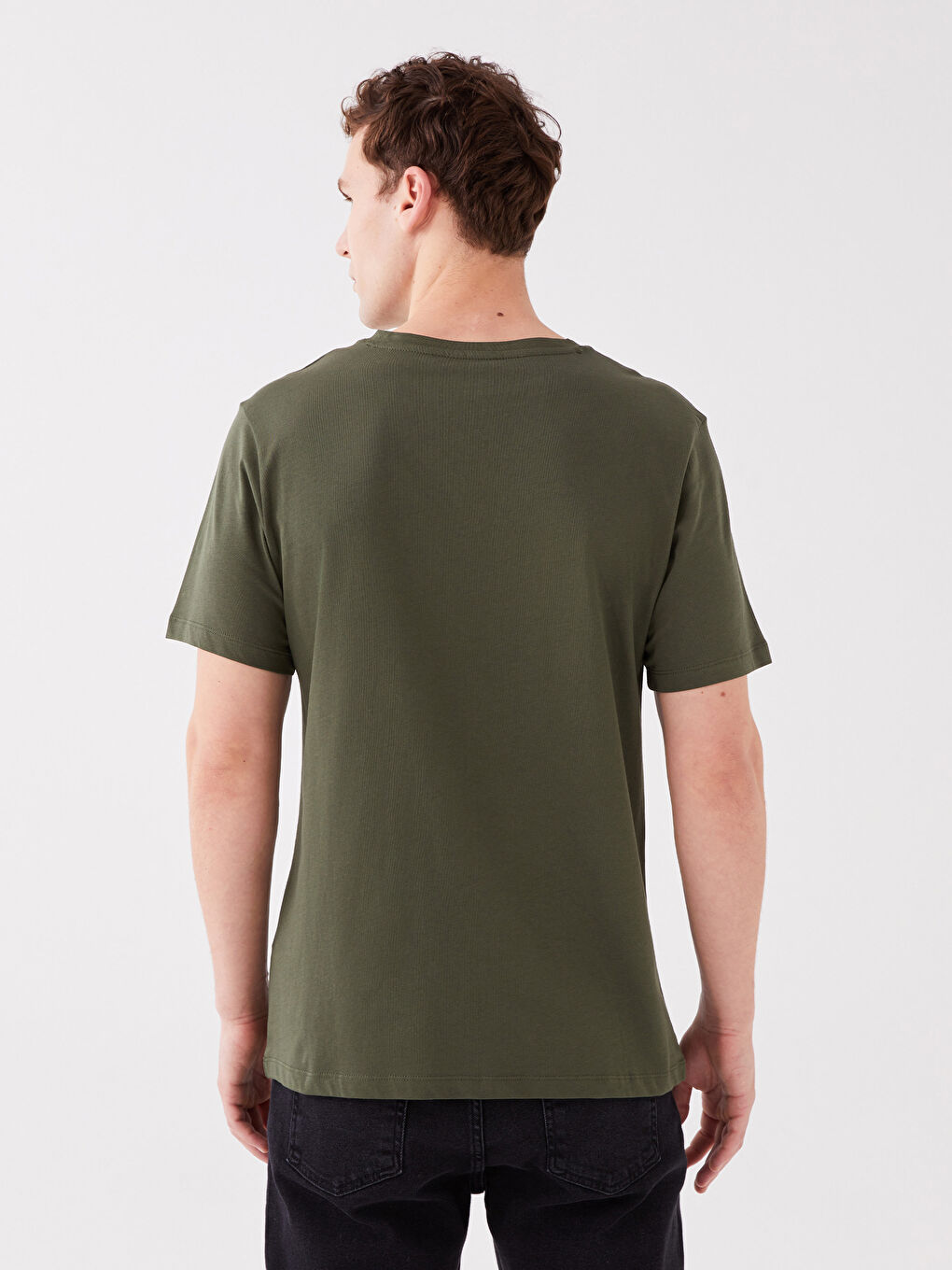 Haki Bisiklet Yaka Kısa Kollu Baskılı Penye Erkek Tişört-4