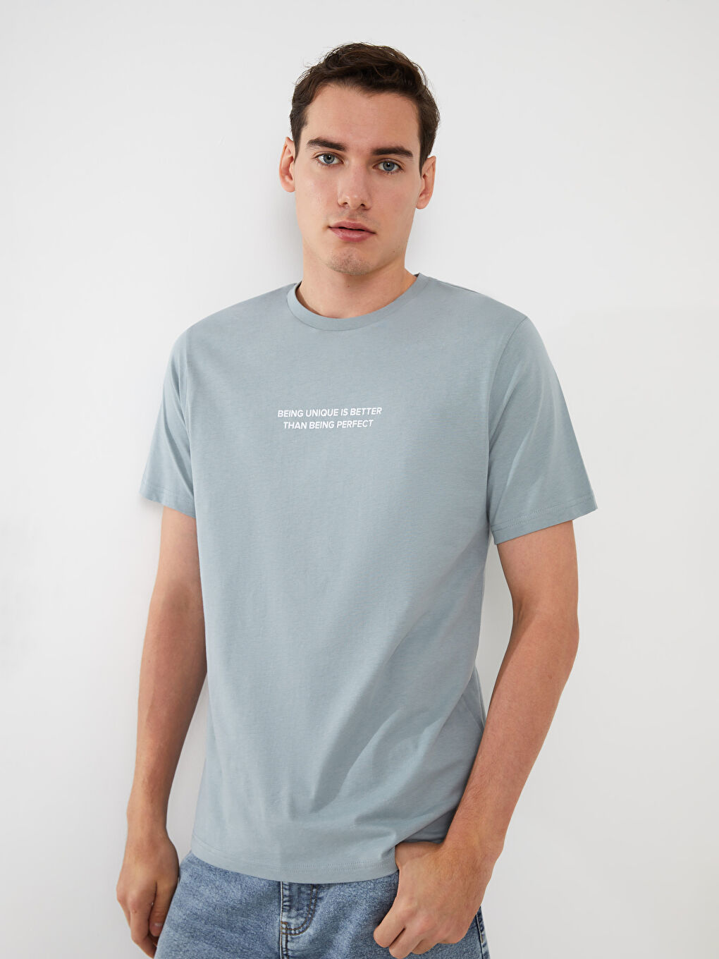 Yeşil Bisiklet Yaka Kısa Kollu Baskılı Penye Erkek Tişört