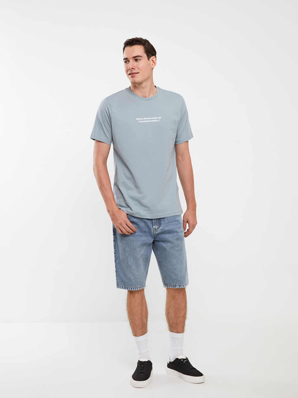 Yeşil Bisiklet Yaka Kısa Kollu Baskılı Penye Erkek Tişört-1