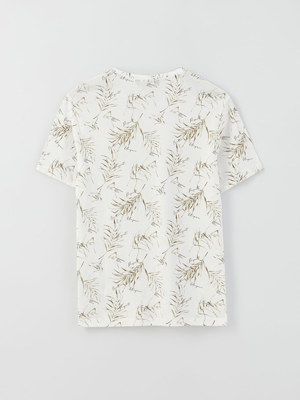 Ekru Bisiklet Yaka Kısa Kollu Desenli Penye Erkek Tişört-6