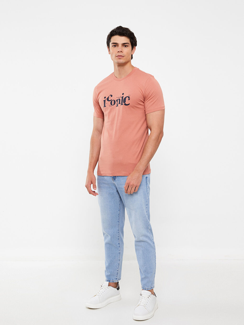 Pembe Bisiklet Yaka Kısa Kollu Baskılı Penye Erkek Tişört-1