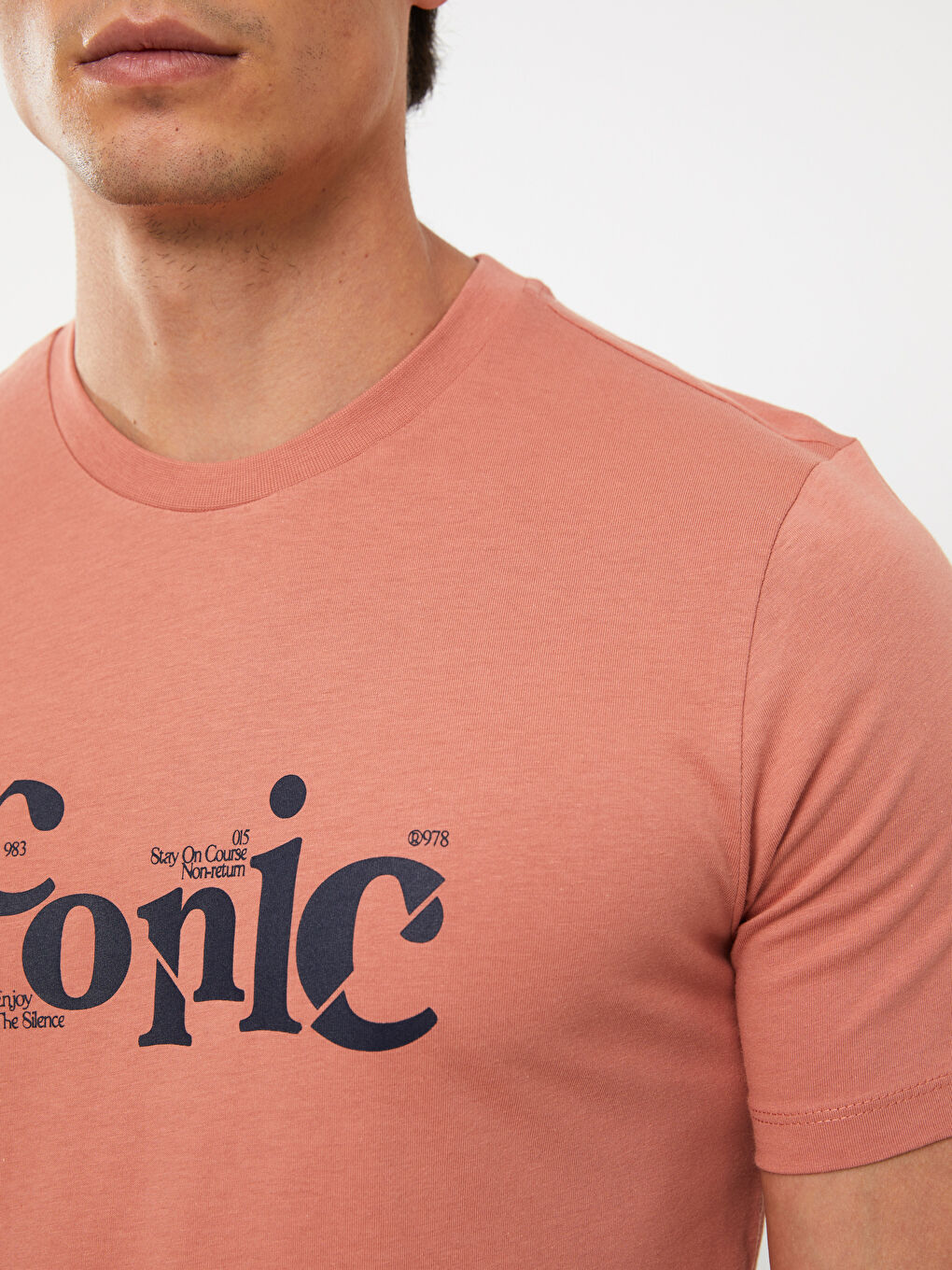 Pembe Bisiklet Yaka Kısa Kollu Baskılı Penye Erkek Tişört-3