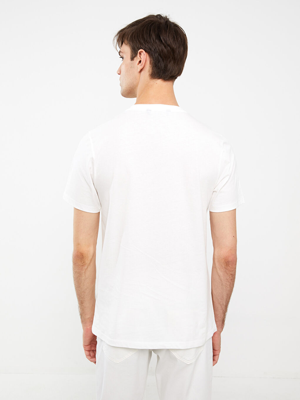 Ekru Bisiklet Yaka Kısa Kollu Baskılı Penye Erkek Tişört-4