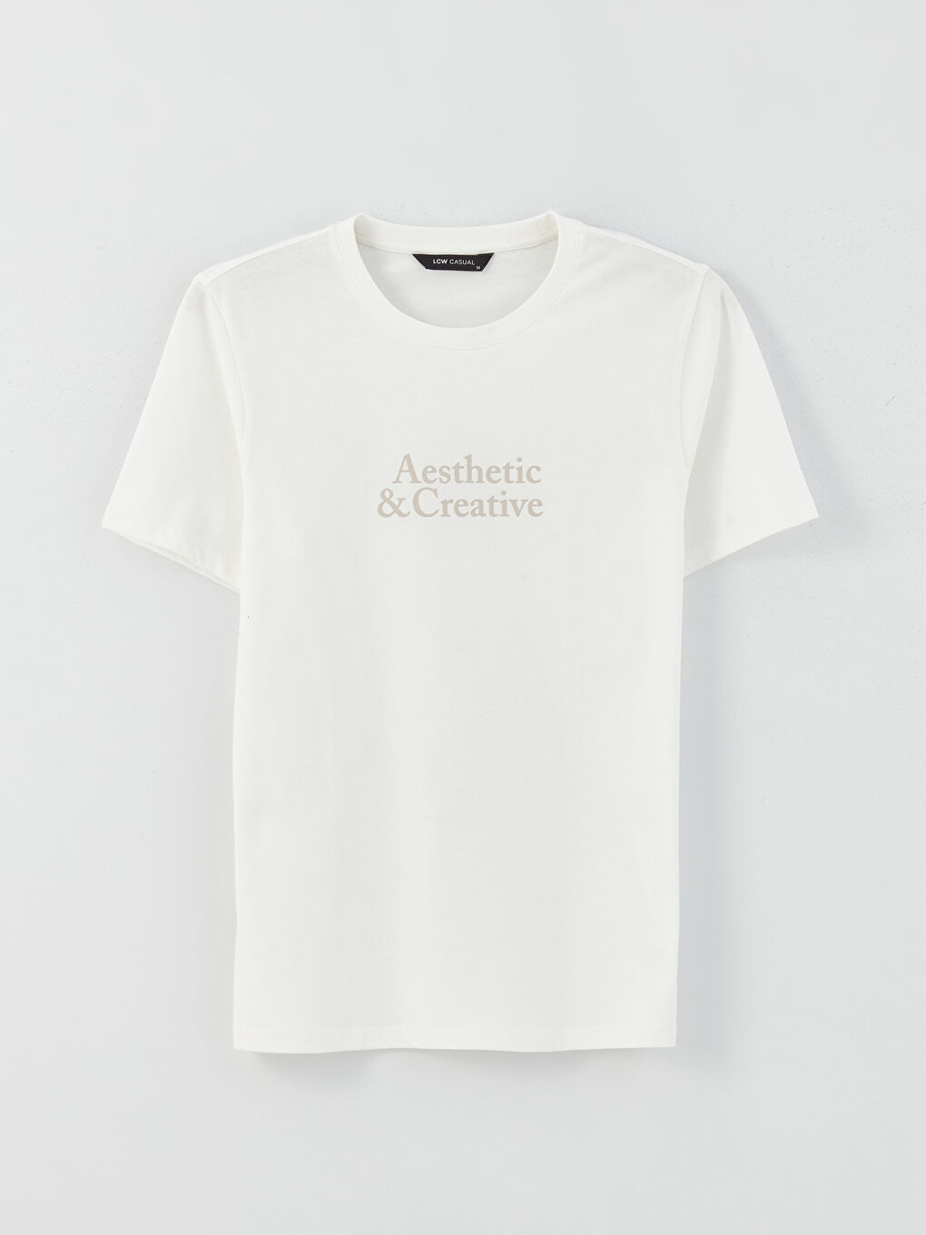 Ekru Bisiklet Yaka Kısa Kollu Baskılı Penye Erkek Tişört-5