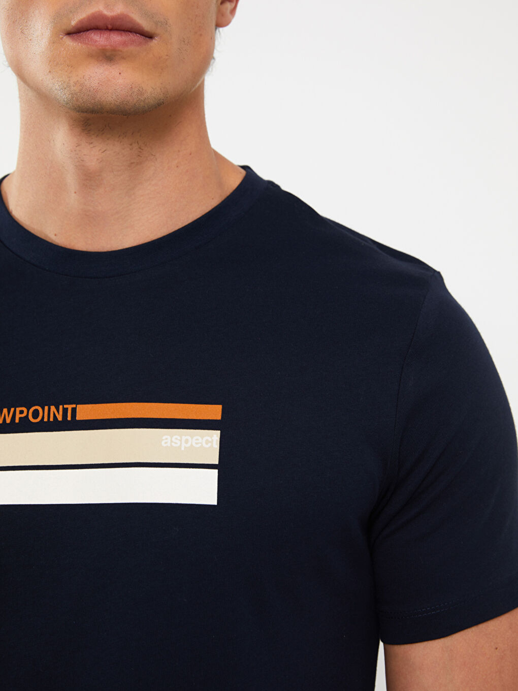 Lacivert Bisiklet Yaka Kısa Kollu Baskılı Penye Erkek Tişört-3