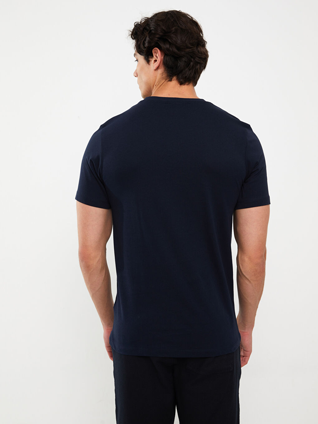 Lacivert Bisiklet Yaka Kısa Kollu Baskılı Penye Erkek Tişört-4