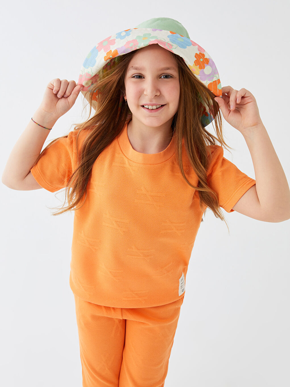 Turuncu Bisiklet Yaka Kısa Kollu Unisex Çocuk Tişört ve Eşofman Altı-1