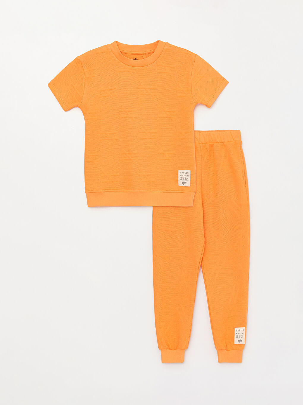 Turuncu Bisiklet Yaka Kısa Kollu Unisex Çocuk Tişört ve Eşofman Altı-3