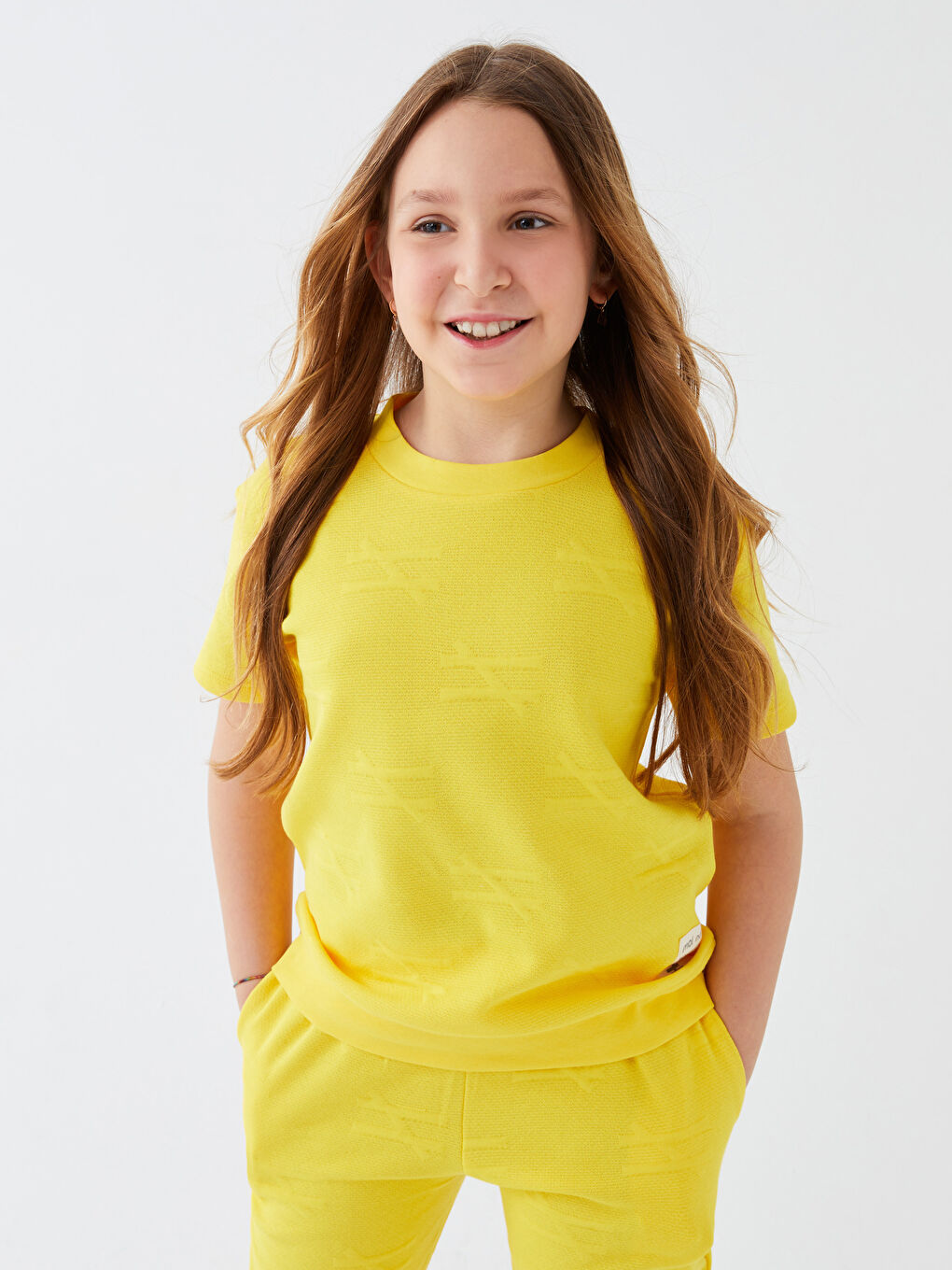 Sarı Bisiklet Yaka Kısa Kollu Unisex Çocuk Tişört ve Eşofman Altı