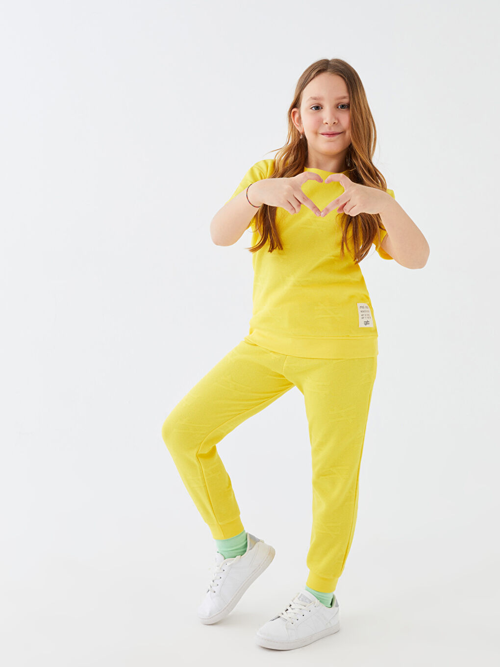 Sarı Bisiklet Yaka Kısa Kollu Unisex Çocuk Tişört ve Eşofman Altı-2