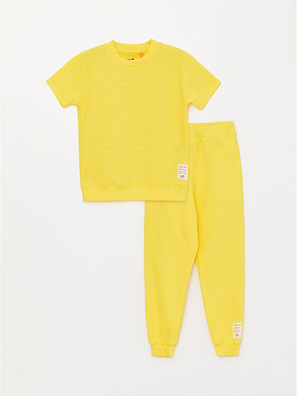 Sarı Bisiklet Yaka Kısa Kollu Unisex Çocuk Tişört ve Eşofman Altı-3