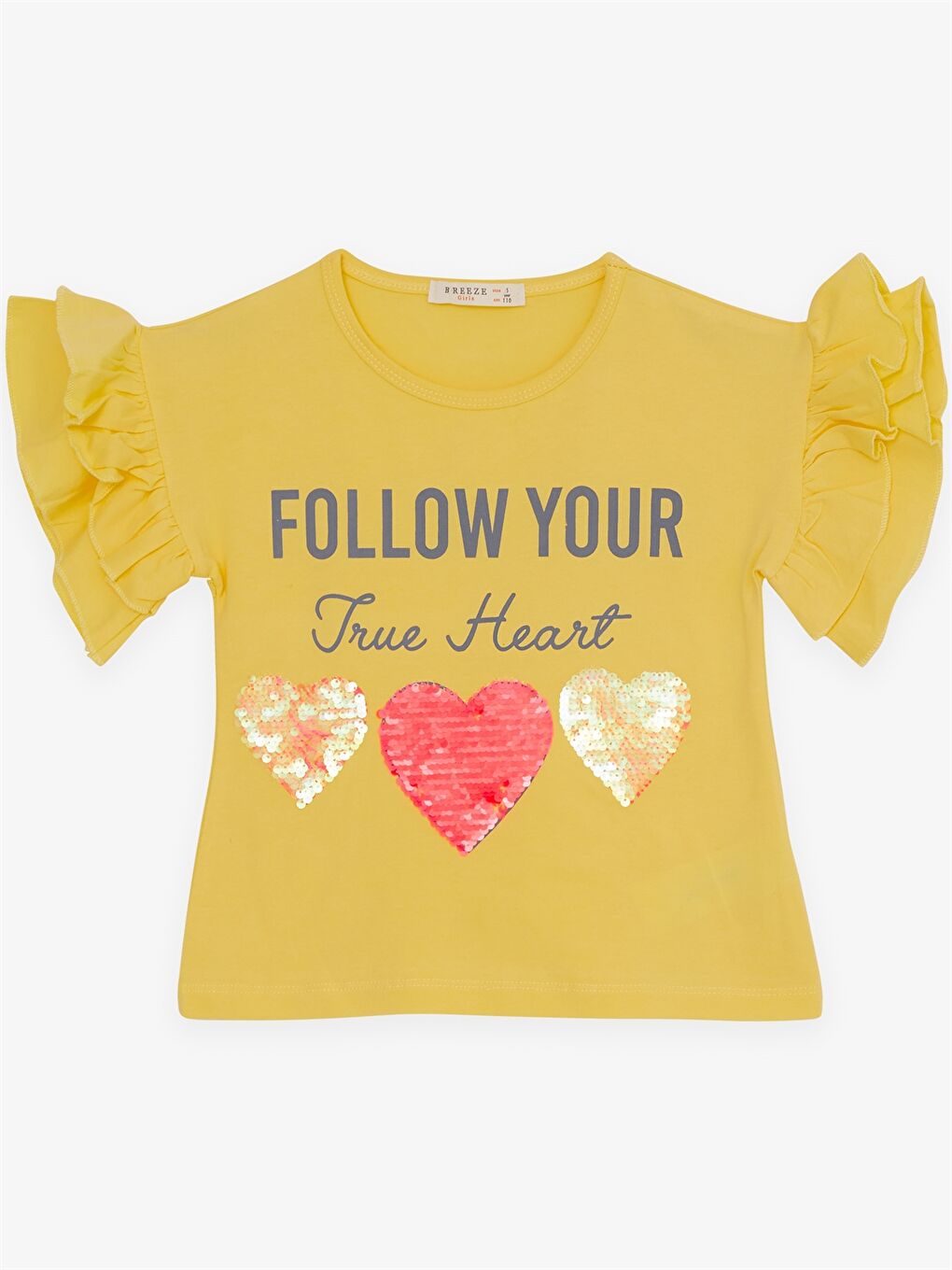 Sarı Bisiklet Yaka Baskılı Kısa Kollu Kız Çocuk Tişört ve Tayt-2