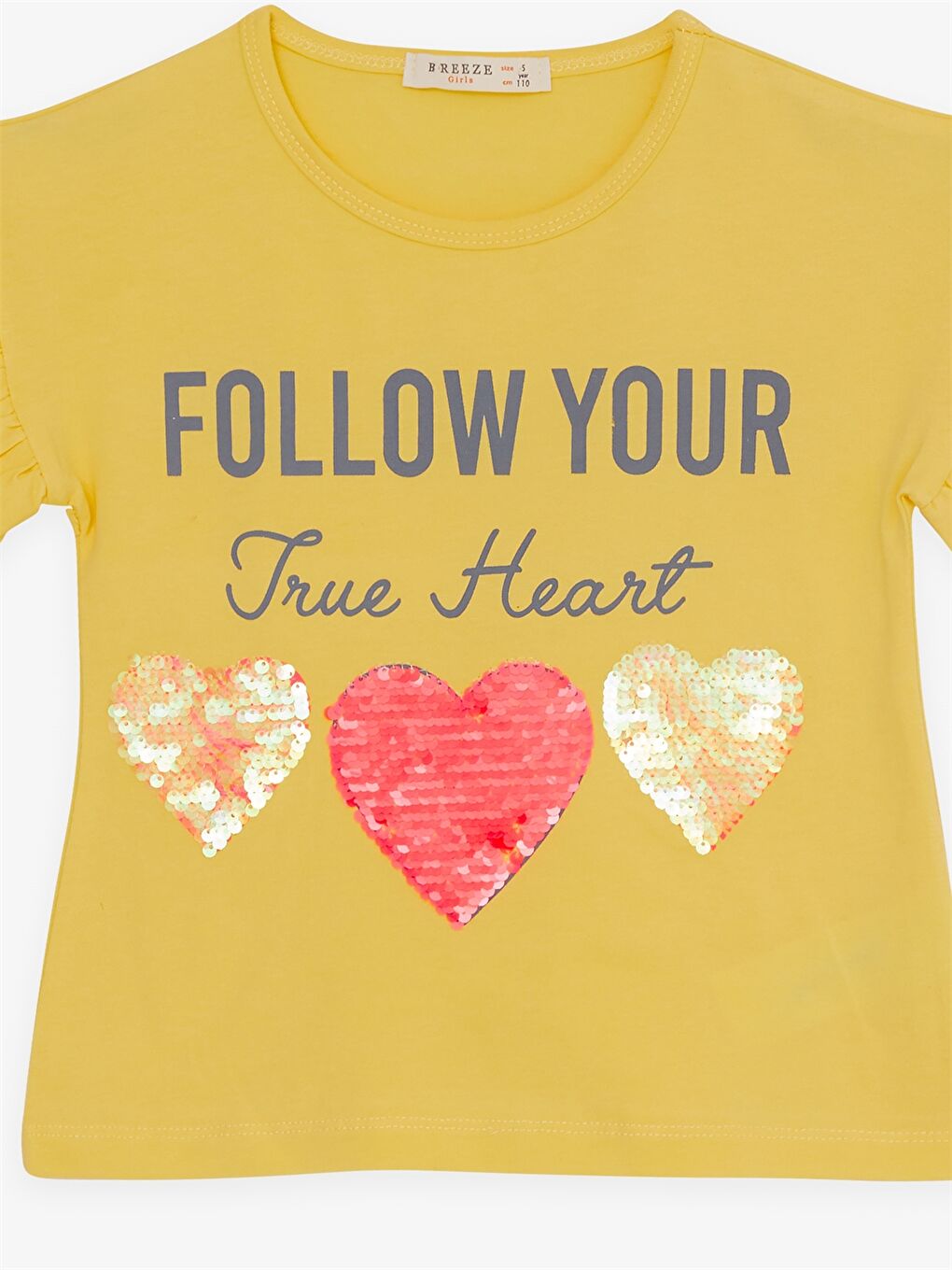 Sarı Bisiklet Yaka Baskılı Kısa Kollu Kız Çocuk Tişört ve Tayt-4