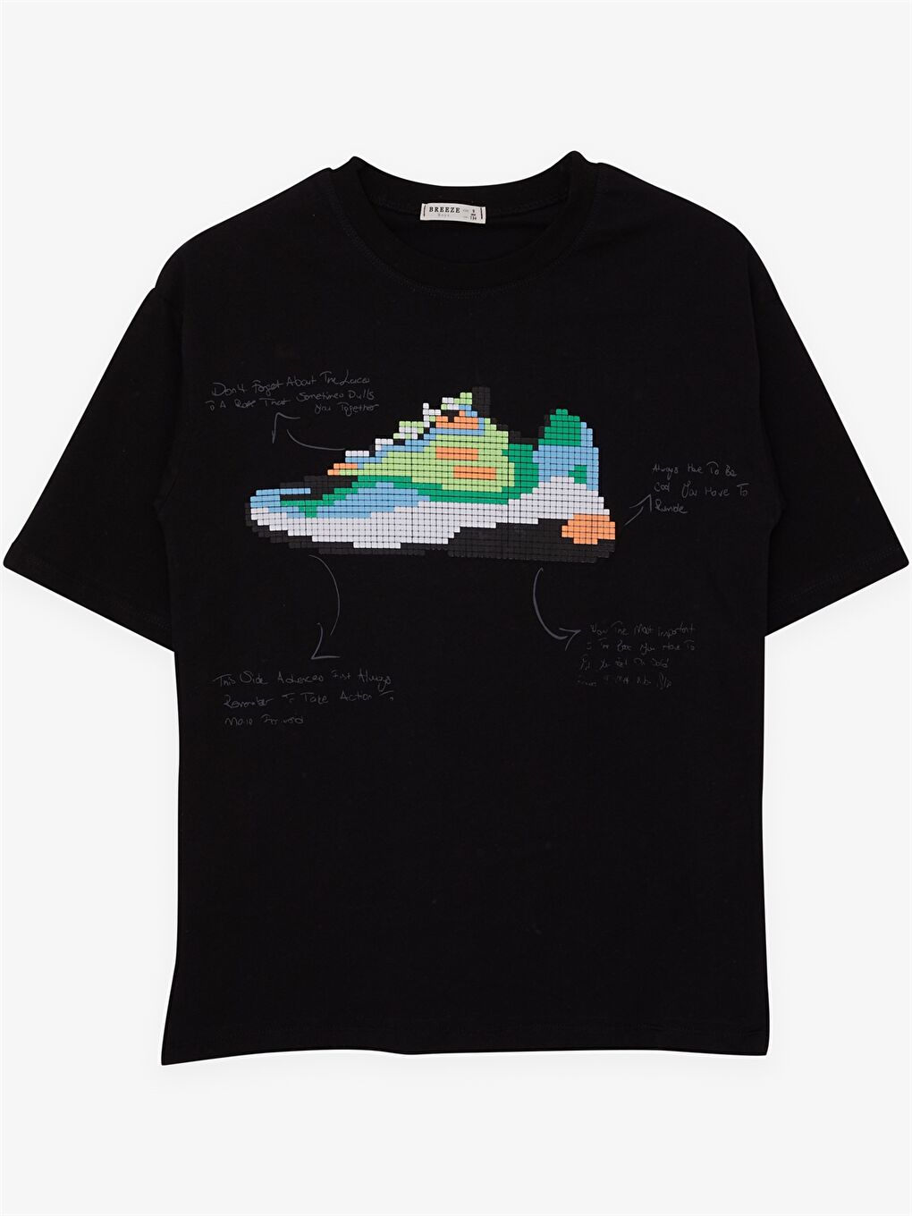 Siyah Bisiklet Yaka Baskılı Kısa Kollu Erkek Çocuk Tişört