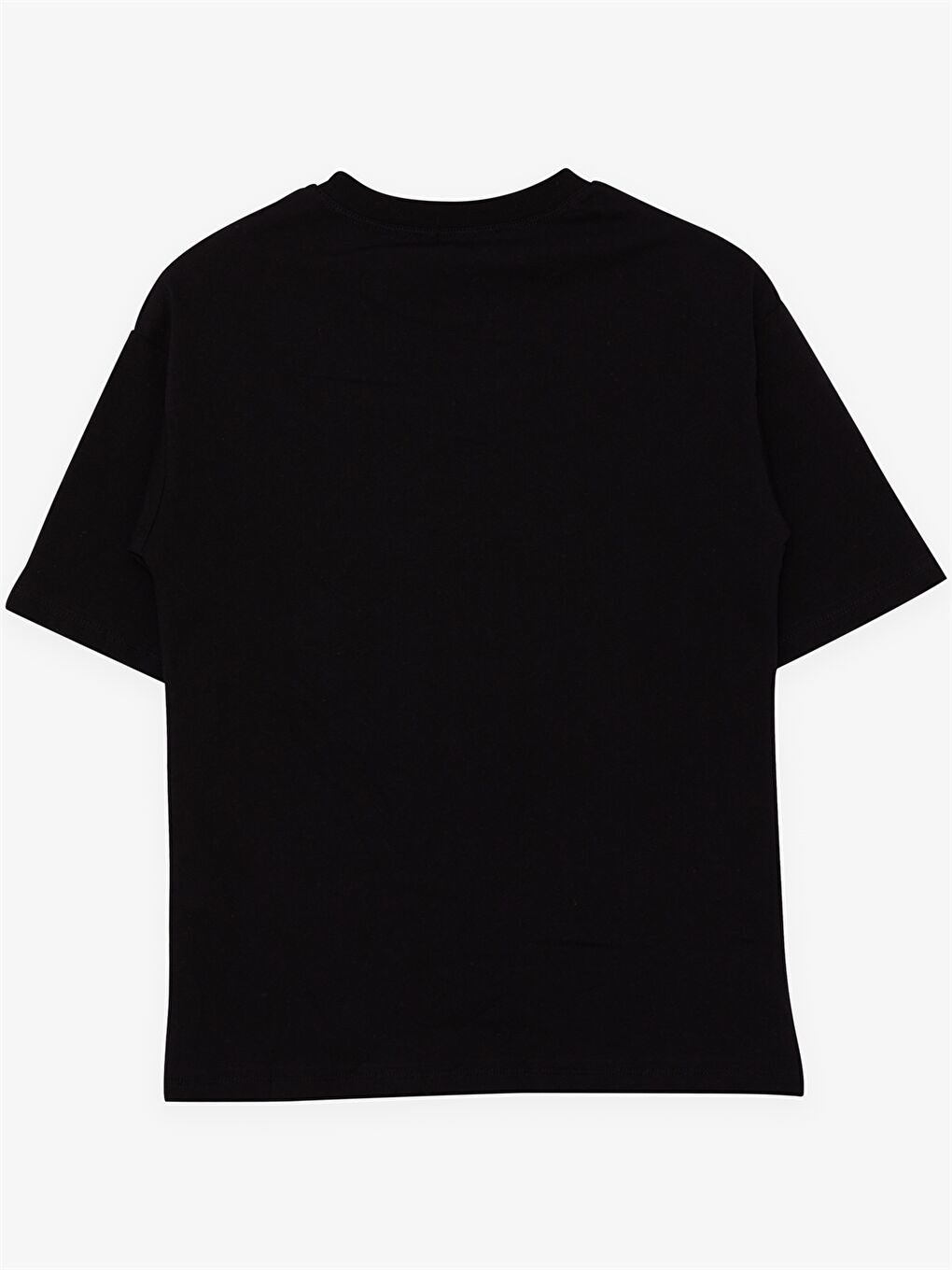 Siyah Bisiklet Yaka Baskılı Kısa Kollu Erkek Çocuk Tişört-1