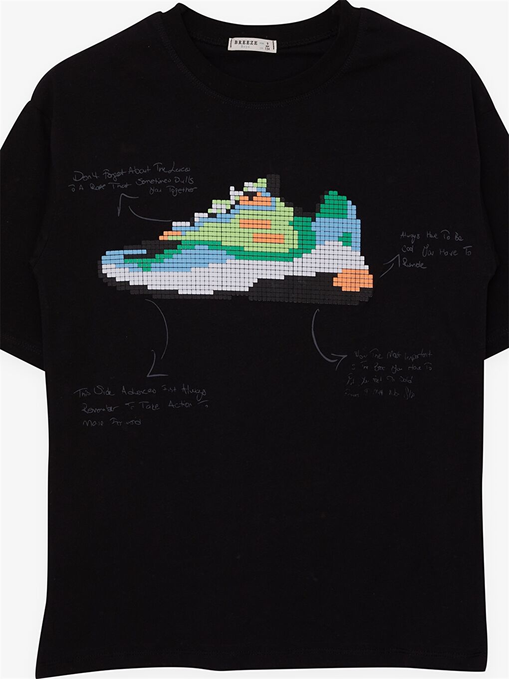 Siyah Bisiklet Yaka Baskılı Kısa Kollu Erkek Çocuk Tişört-2