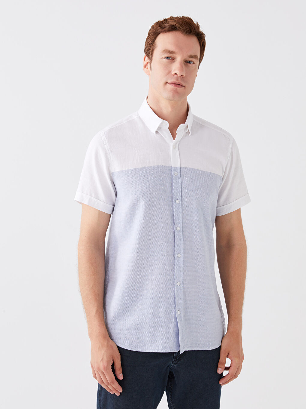 Slim Fit Short Sleeve Dobby Men's Shirt-1