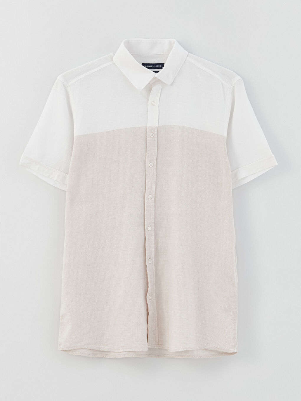 Bej Slim Fit Kısa Kollu Armürlü Erkek Gömlek-5