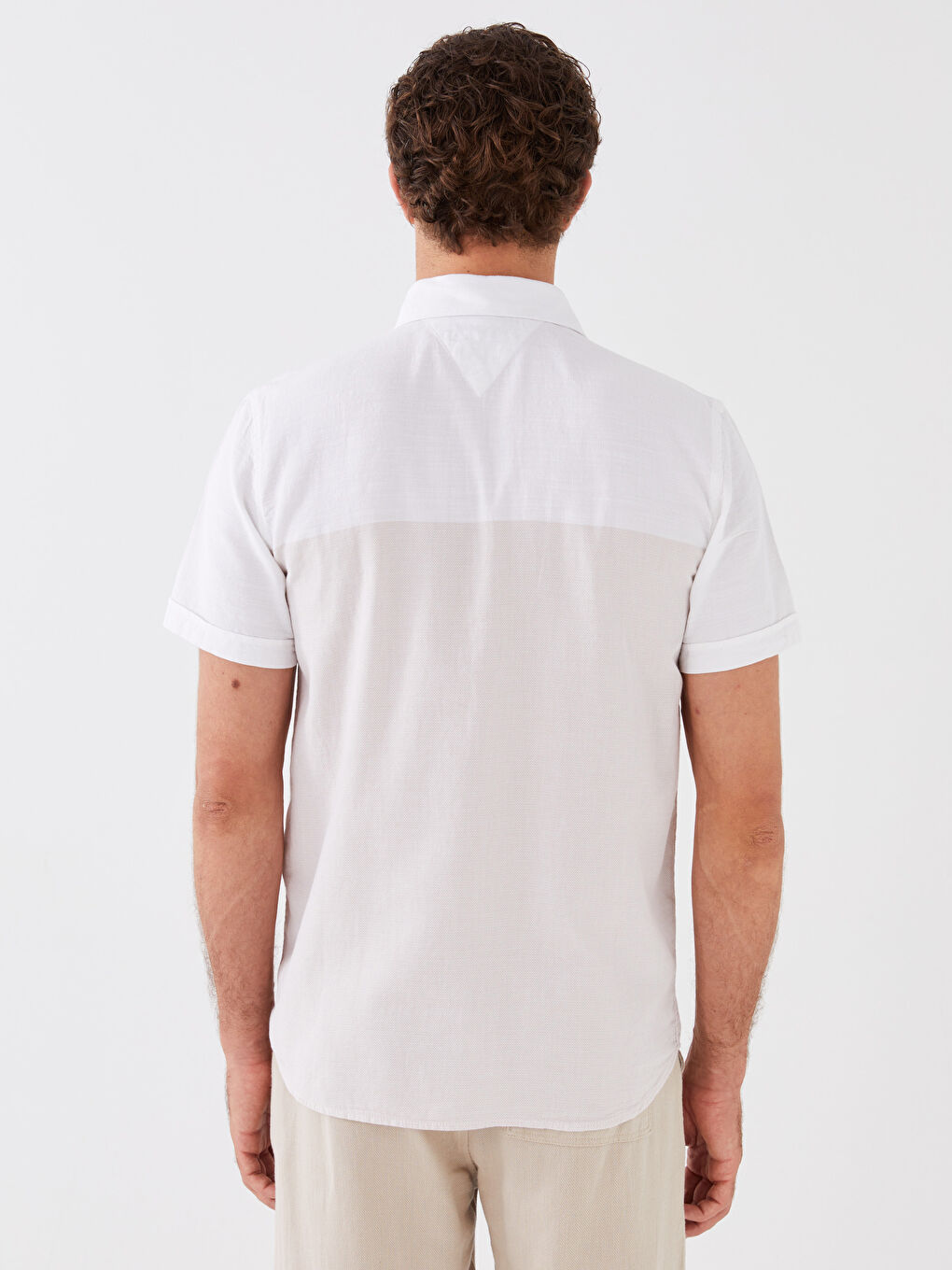 Bej Slim Fit Kısa Kollu Armürlü Erkek Gömlek-4