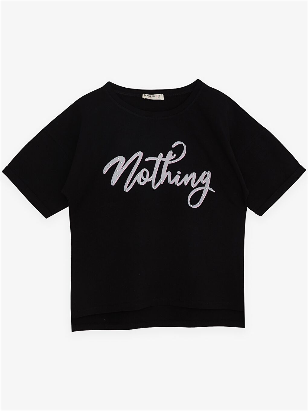 Siyah Bisiklet Yaka Baskılı Kısa Kollu Kız Çocuk Tişört