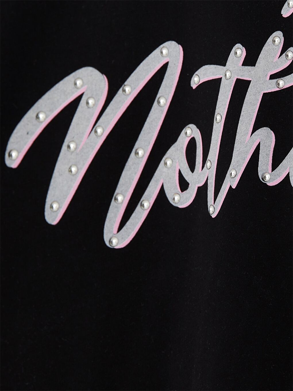 Siyah Bisiklet Yaka Baskılı Kısa Kollu Kız Çocuk Tişört-2