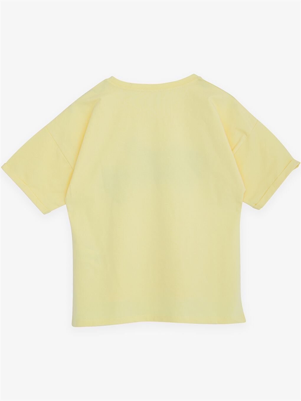 Sarı Bisiklet Yaka Baskılı Kısa Kollu Kız Çocuk Tişört-1