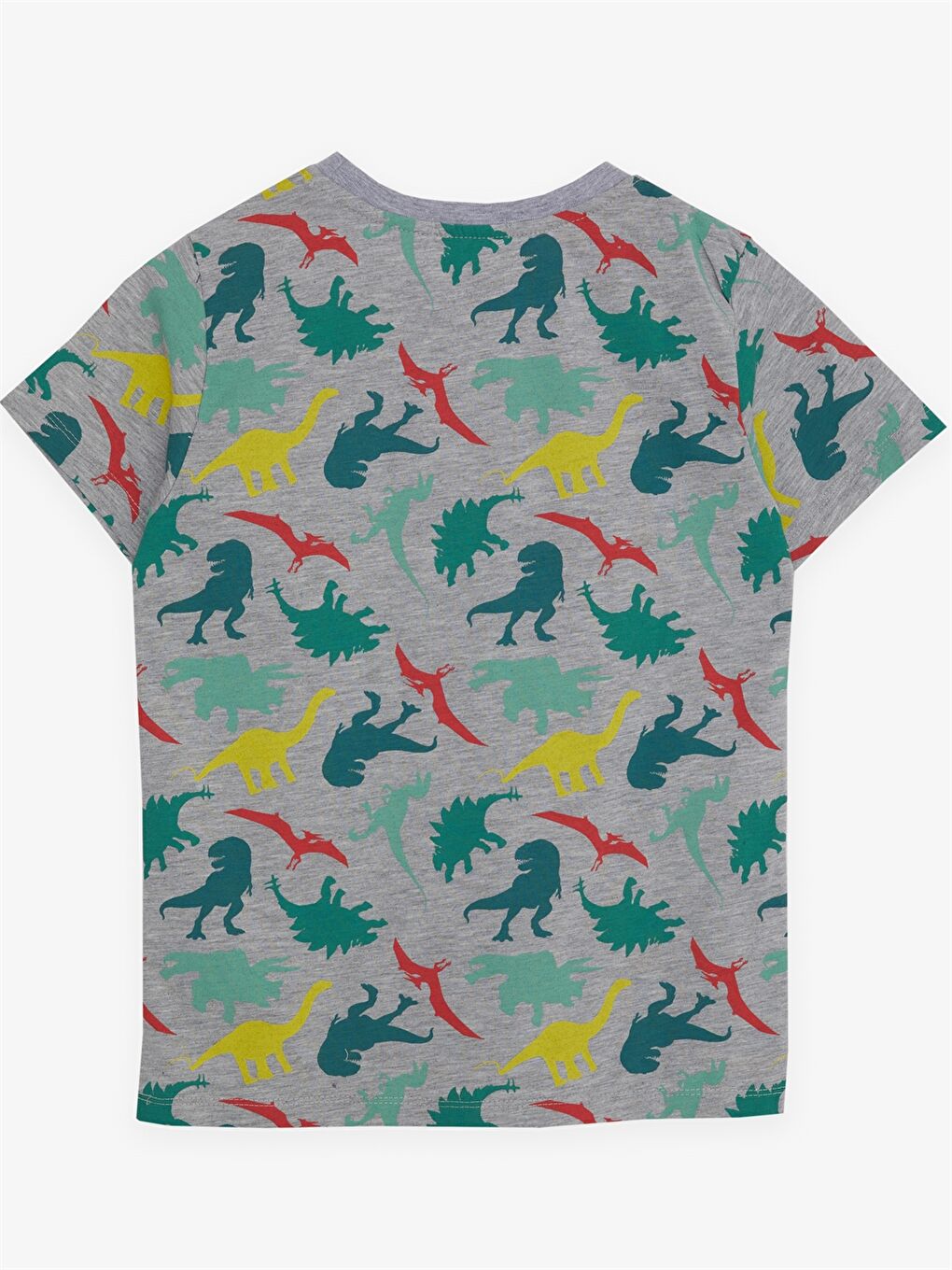Gri Bisiklet Yaka Desenli Kısa Kollu Erkek Çocuk Tişört-1