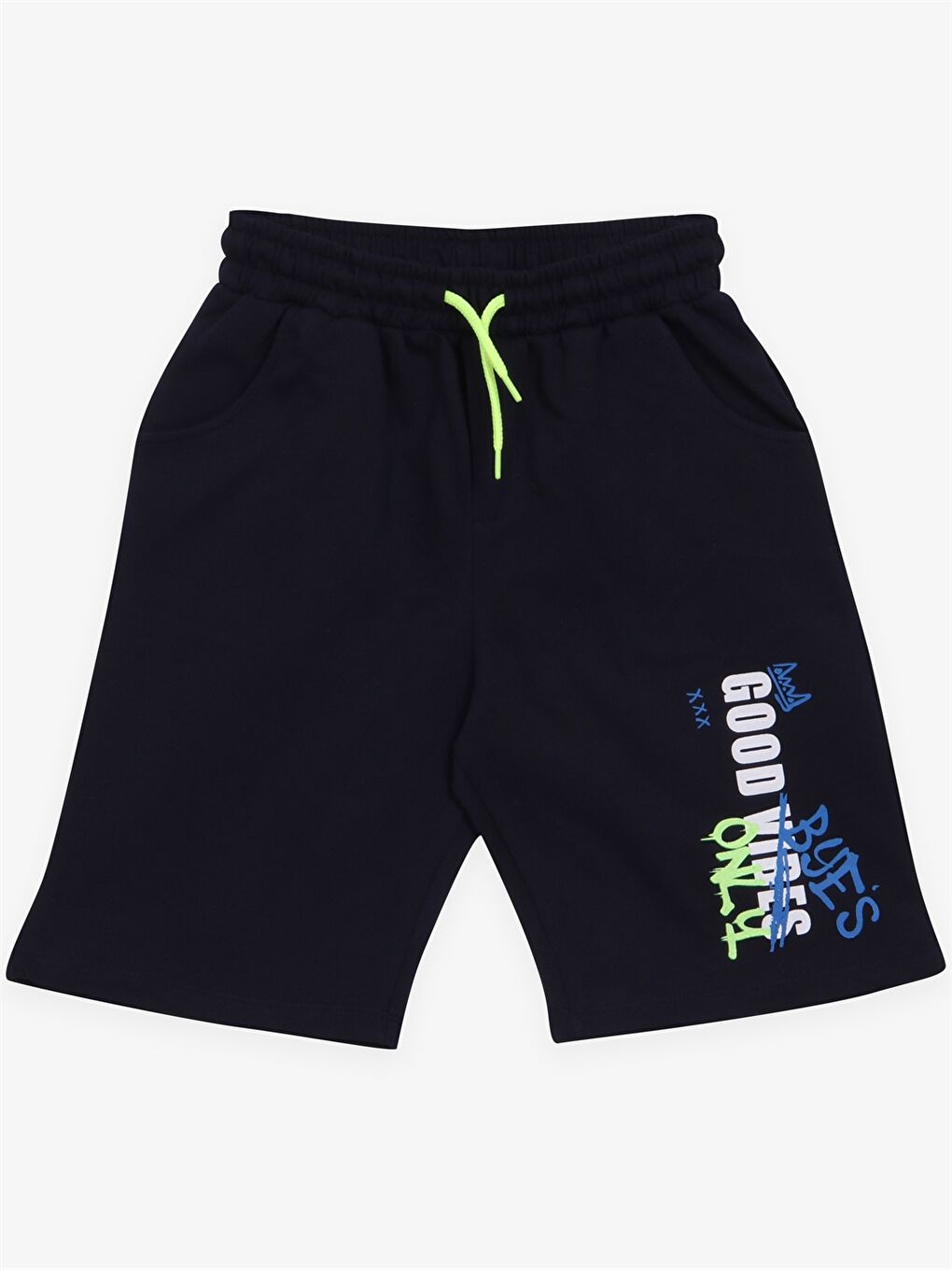 Lacivert Beli Lastikli Baskılı Erkek Çocuk Şort