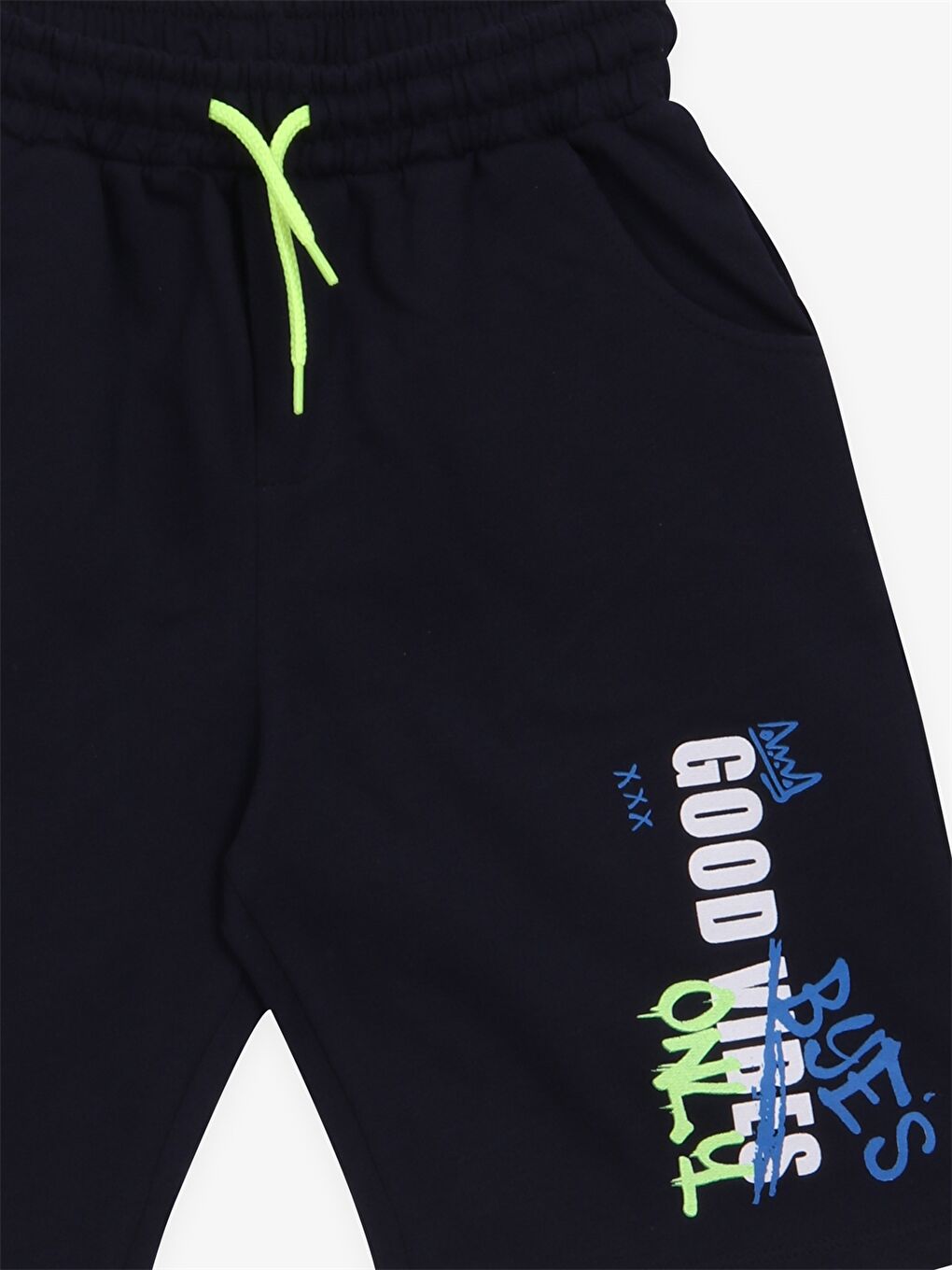 Lacivert Beli Lastikli Baskılı Erkek Çocuk Şort-2